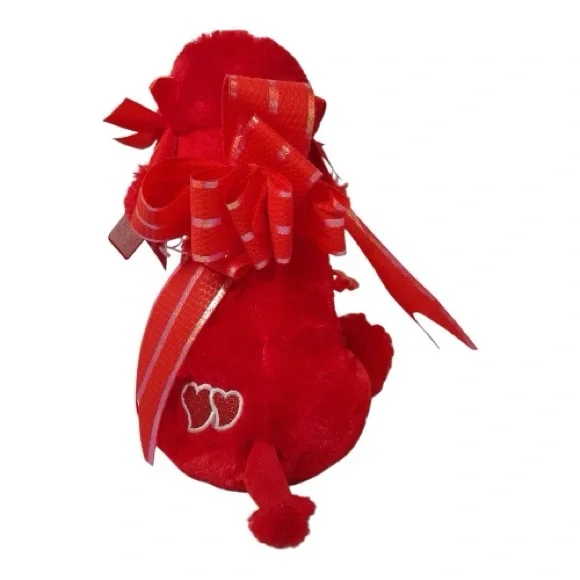 Red Plush Poodle with Love Embroidery and Bowknot - Picture 6 of 10